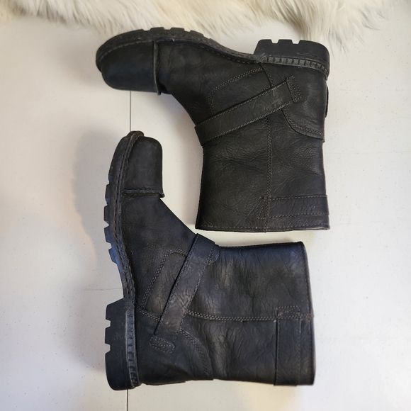 Ugg Mens Rockville Black Leather Shearling Wool Lined Moto Boots Size 11 Buckles - Picture 3 of 10